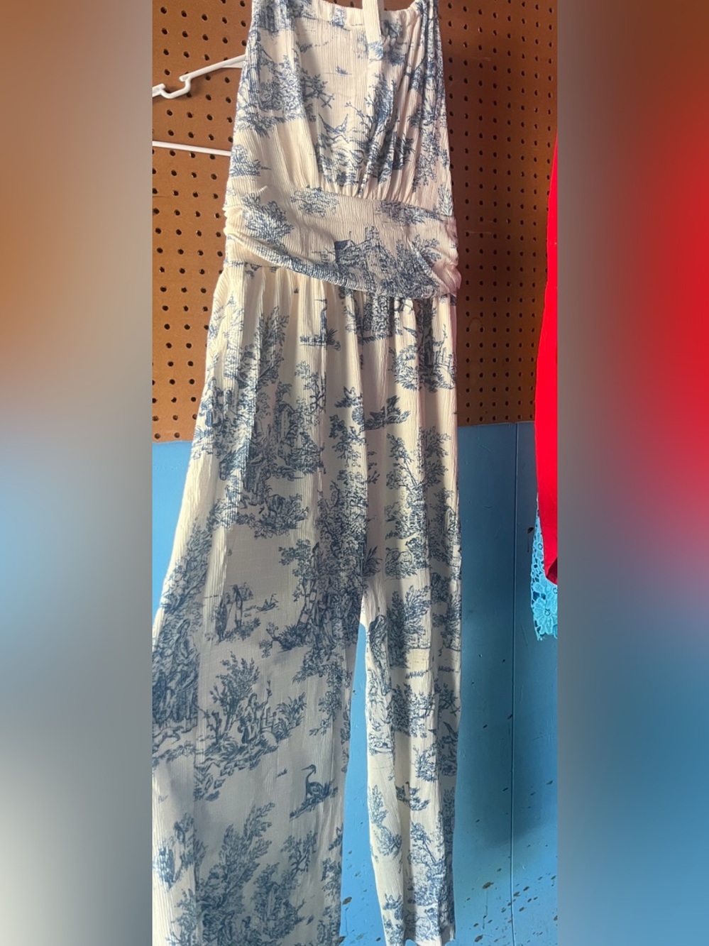 Women's Blue Toile Print Jumpsuit